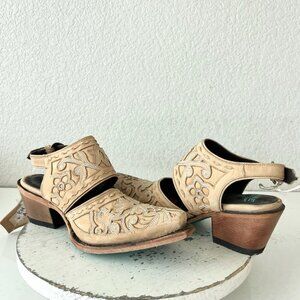 Lane Robin Mule Tan Cowboy Boots Womens 7.5 Cowgirl Western Leather Short Ankle